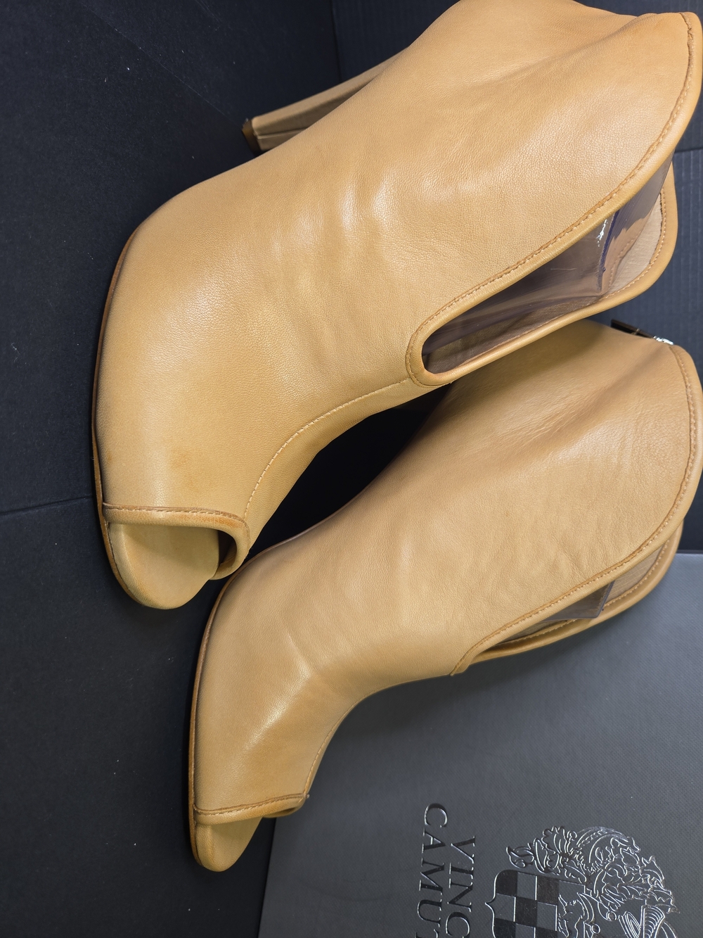 Vince Camuto Amber Peep Toe Booties in Camel/Tan Leather Size 11 - Picture 4 of 15